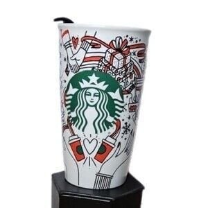 Starbucks 2017 Christmas Holiday Travel Tumbler With Lid 12oz  Coffee Cup